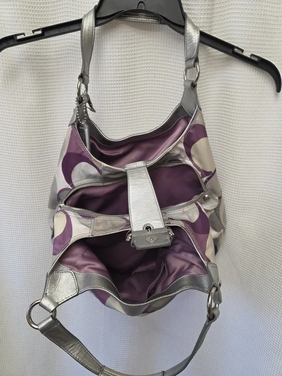 Coach Purple Signature Pattern Shoulder Bag with Silver Trim USED - Picture 6 of 12